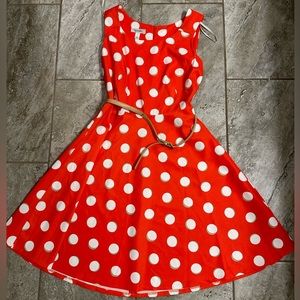 Dress Barn Fit & Flare Orange Polkadot Dress | Size: 10